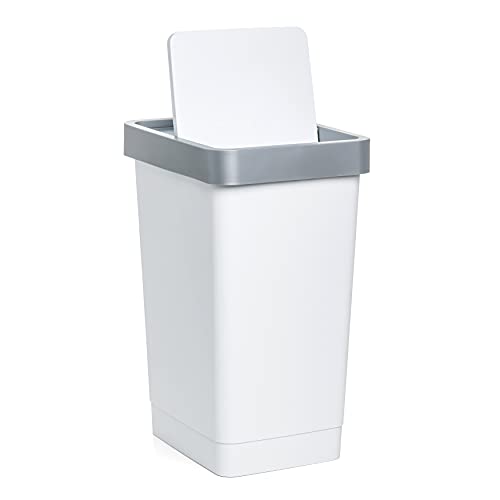 TATAY Cubo de Tapa Basculante Smart, 25L de Capacidad, Polipropileno, Libre de BPA, Bolsa Basura 30L, Color Blanco, Medidas 26 x 34 x 47 cm
