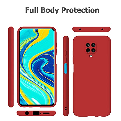 TBOC Funda Compatible con Xiaomi Redmi Note 9S - Note 9 Pro - 9 Pro MAX [6.53"] Carcasa Rígida [Roja] Silicona Líquida Premium Tacto Suave Forro Interior Microfibra [Protege la Cámara] Antideslizante