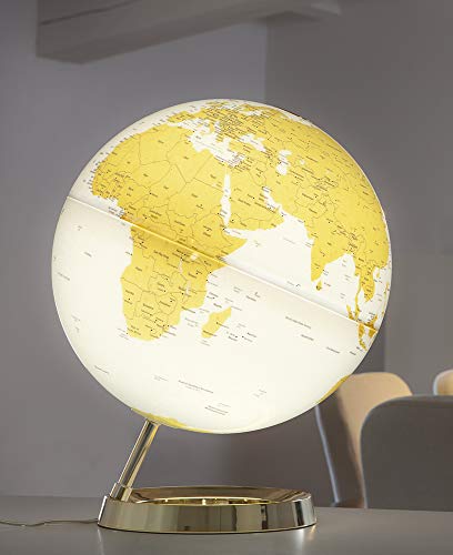 TECNODIDATTICA Globo terráqueo Light&Colour Metal Gold | Luminoso, Giratorio, con cartografía política actualizada | Lámpara de diseño | Diámetro 30 cm