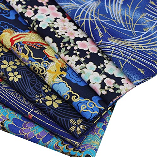 Tela Algodón Telas Patchwork Estilo Japonés, 6 Piezas 40 x 40 cm Cuadrados Impresos Patrones Bronceadores Diseño Material Textil para Costura Acolchado Bricolaje Manualidades Coser (Azul Marino-A)