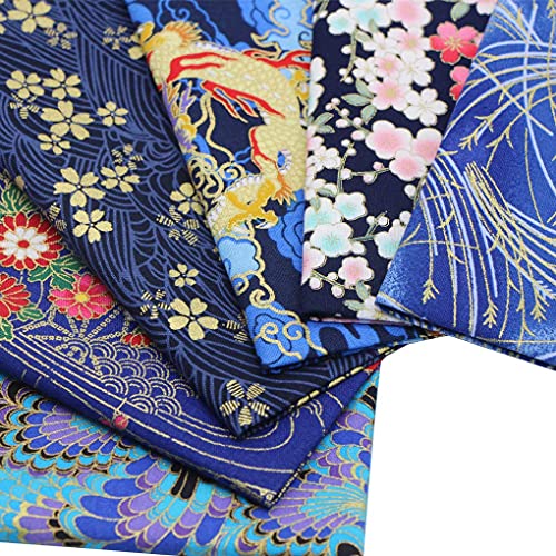 Tela Algodón Telas Patchwork Estilo Japonés, 6 Piezas 40 x 40 cm Cuadrados Impresos Patrones Bronceadores Diseño Material Textil para Costura Acolchado Bricolaje Manualidades Coser (Azul Marino-A)