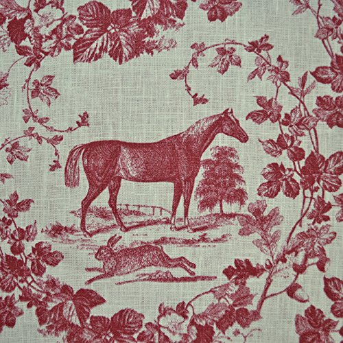 Tela de lino - el caballo noble (rojo burdeos y blanco crema) in estilo Toile de Jouy - 100% lino suave | ancho: 140cm (1 metro)