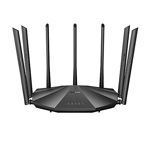 Tenda AC23-AC2100 Wi-Fi Router Gigabit Inalámbrico de Doble Banda, 2.4 GHz y 5 GHz, Puerto LAN/WAN Gigabit, Antenas Externas de 7*6dBi, MU-MIMO, Tecnología Beamforming, CPU Doble Núcleo 1GHz, IPv6