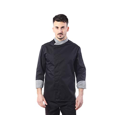 tessile astorino Chaqueta de cocinero para hombre – Negra y Príncipe de Gales, Jessi – Casaca Chef – Uniforme personalizable para cocina y restaurante – Fabricado en Italia, Negro , XS