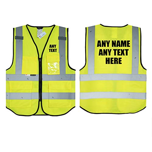 Texto personalizado amarillo Salzmann 3M alta visibilidad chaleco de seguridad multi teléfono ID bolsillo Hi-Vis chaleco 3M cinta reflectante