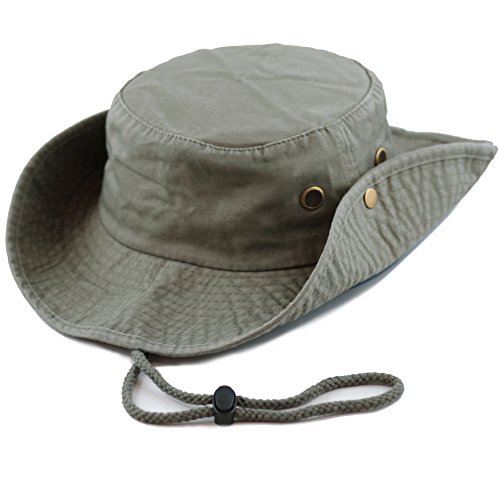 The Hat Depot Sombrero plegable de doble cara de algodón lavado a piedra Safari con ala ancha, 2. Algodón - Oliva, S-M