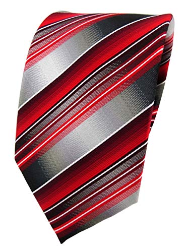 TigerTie diseñador corbata de seda - rojo rojo-tráfico gris plata blanco rayas