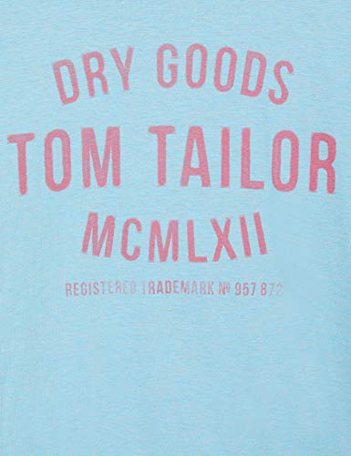 Tom Tailor Crew Neck Logo Print Camiseta, Azul petróleo, Gris y Azul, S para Hombre