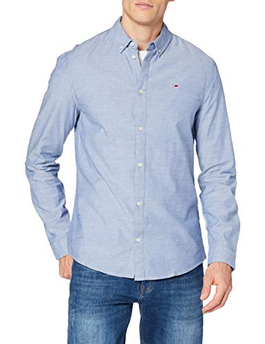 Tommy Hilfiger TJM Slim Stretch Oxford Shirt Camisa, Azul (Twilight Navy), L para Hombre