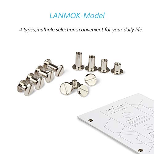 Tornillos Chicago, LANMOK 120 Juegos 5mm Botones Chicago Plateados Surtidos Kit Sujetadores para Atornillar Accesorios de Metal para Manualidades DIY Cinturones de Cuero Encuadernación