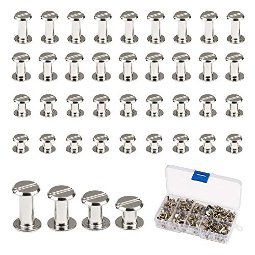 Tornillos Chicago, LANMOK 120 Juegos 5mm Botones Chicago Plateados Surtidos Kit Sujetadores para Atornillar Accesorios de Metal para Manualidades DIY Cinturones de Cuero Encuadernación