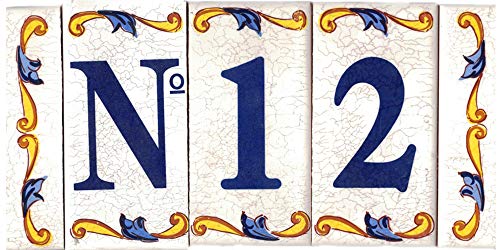 TORO DEL ORO Números casa. Numeros y Letras en azulejo. Calca cerámica. Estilo craquelé. Nombres y direcciones. Diseño Craquelé Grande 7,5x15 cms (Número uno"1")