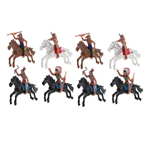 TOYANDONA 8 Unids Indian Figure Models Figuras Nativas Americanas con Juguete de Juguete de Juguete de Caballo Montar a Caballo Figura de Acción para Escritorio Mesa Decoración