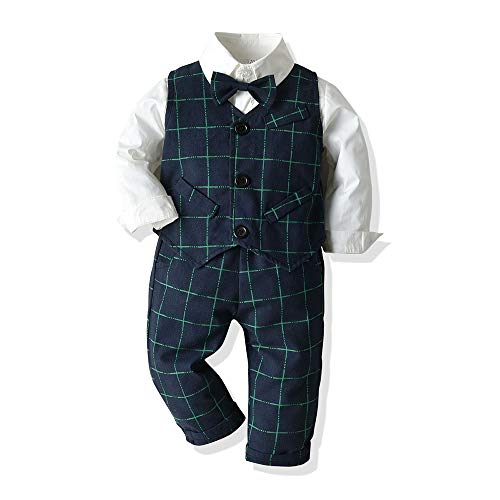 Trajes Formales Blazers Conjuntos Traje de niños Tops Camisa Chaleco Corbata Pantalón Conjunto de 4 Piezas Green 6T