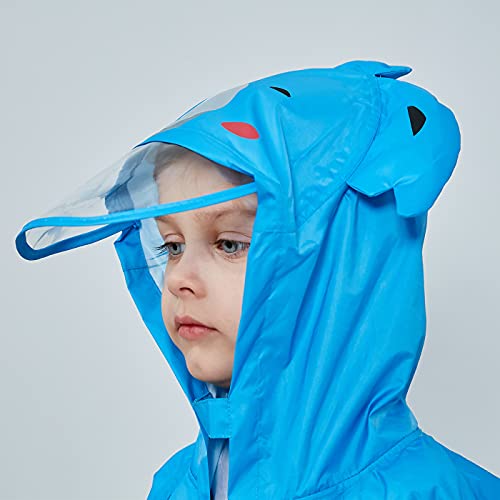TURMIN 3D Niñas Niños Chubasquero Niños Impermeable Todo en uno Bebé con capucha PVC Impermeable Poncho con reflector Sombrero transparente Brim Niños pequeños Ropa de abrigo de nieve-Azul-S