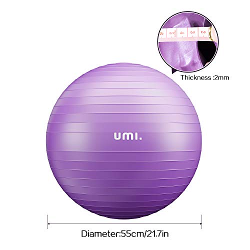 UMI. by Amazon -Pelota de Ejercicio Gym Ball para Fitness, Yoga, Pilates, Embarazo y Sentarse, Talla XL (68-75cm púrpura)