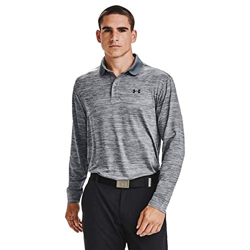 Under Armour Perf Texture Long-Sleeve Polo, Hombre, Acero/Negro (035), Small