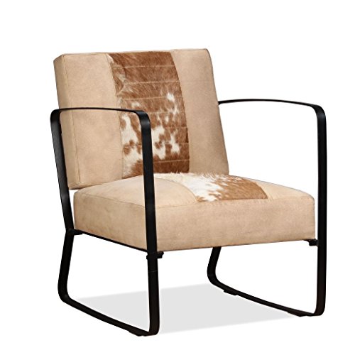 UnfadeMemory Sillón de Salón con Reposabrazos,Sofá Individual,Silla de Relax,Decoración de Hogar Habitación o Oficina,Estilo Industrial,Piel de Cabra y Lona y Acero,60x64x74cm