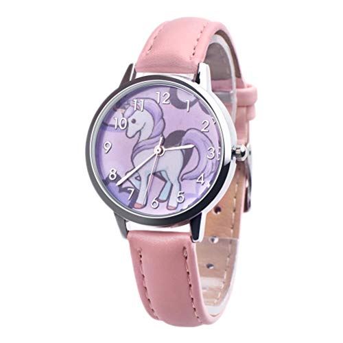 Unicornio Relojes Niños Reloj Chica Reloj Niños Pulsera Reloj Horse Pony Animal Alloy Pulsera Chica Reloj (Pink)
