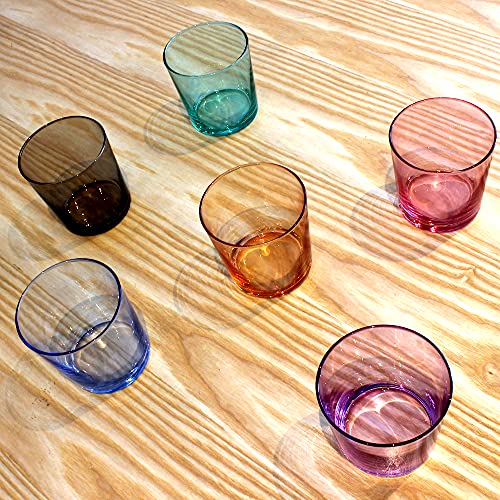 UNISHOP Set de 6 Vasos de Agua Multicolor, Vasos de Cristal Lisos y de Colores, Aptos para Lavavajillas