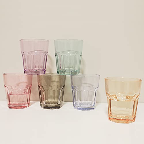 UNISHOP Set de 6 Vasos de Colores Pastel, Vasos de Cristal Multicolor Altos de 305ml, Aptos para Lavavajillas