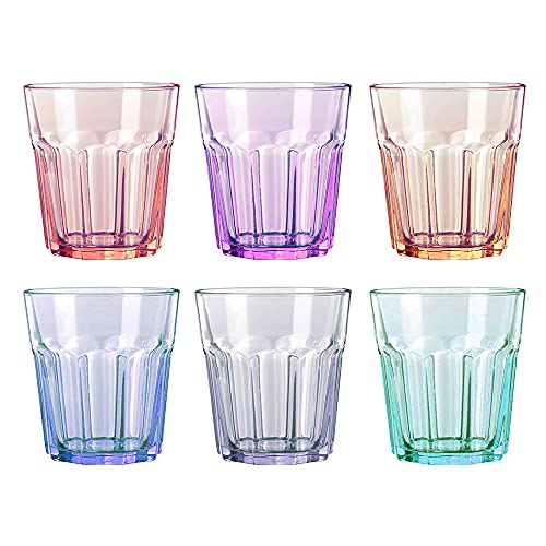 UNISHOP Set de 6 Vasos de Colores Pastel, Vasos de Cristal Multicolor Altos de 305ml, Aptos para Lavavajillas
