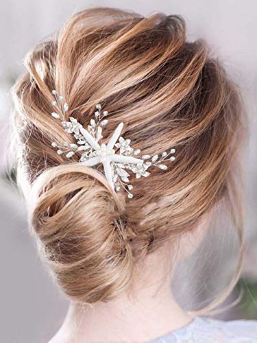Vakkery Peine para el pelo de novia con cristales de estrás para la cabeza de estrella de mar, accesorio para el pelo de la playa, boda, para mujeres y niñas