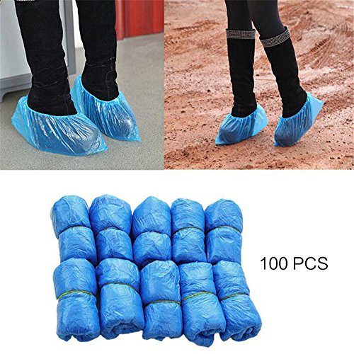 Vanker 100 Unidades Desechables de Plástico Impermeable Al Agua Cubre Zapatos Cubrezapatos Cubierta Azul