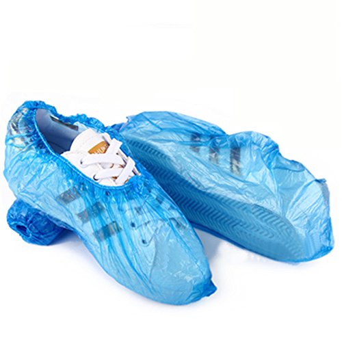 Vanker 100 Unidades Desechables de Plástico Impermeable Al Agua Cubre Zapatos Cubrezapatos Cubierta Azul