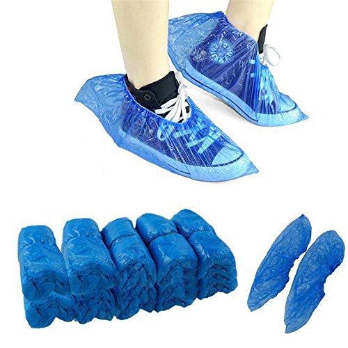 Vanker 100 Unidades Desechables de Plástico Impermeable Al Agua Cubre Zapatos Cubrezapatos Cubierta Azul