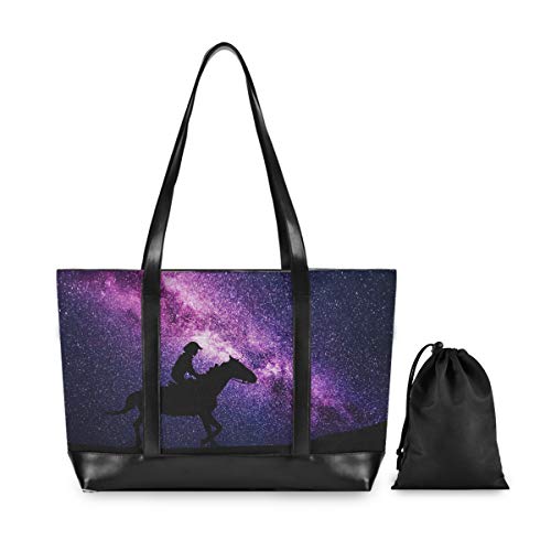 Vaquero con paisaje de caballo Vía Láctea Bolsa de ordenador portátil para mujeres 15.6 pulgadas lona grande portátil bolsa de trabajo escuela negocios bolsa de ordenador portátil para portátil