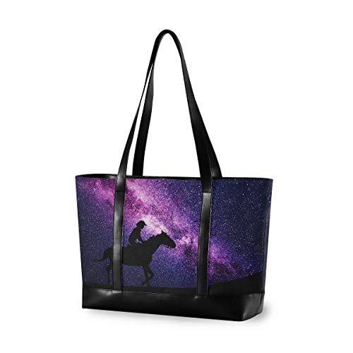 Vaquero con paisaje de caballo Vía Láctea Bolsa de ordenador portátil para mujeres 15.6 pulgadas lona grande portátil bolsa de trabajo escuela negocios bolsa de ordenador portátil para portátil