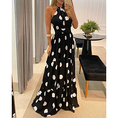 Vestido largo de primavera/verano elegante con estampado de leopardo y mariposa sin mangas con cuello en inglés americano, vestido otoñal sin respaldo, sexy, asimétrico, Negro , S