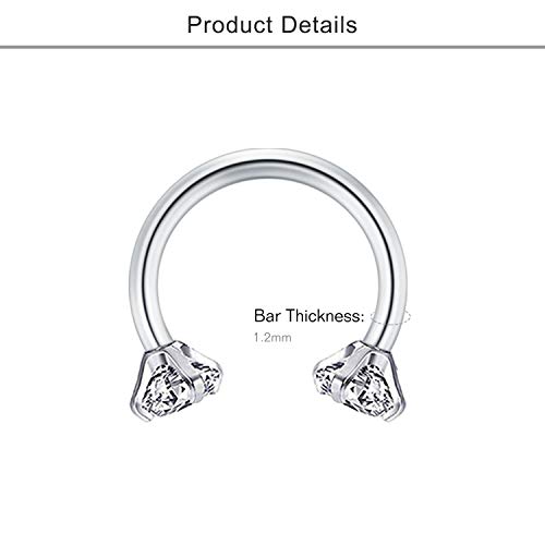 VFUN 16G Acero Inoxidable Piercing Helix 2/3/4MM CZ Caballo Piercing Oreja Cartilago Piercing Nariz Septum para Mujeres 6MM Longitud de la Barra - Plata