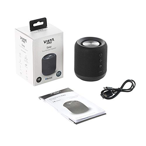 Vieta Pro Easy - Altavoz inalámbrico (True Wireless Bluetooth, Radio FM, Reproductor USB, auxiliar, micrófono integrado, resistencia al agua IPX6, batería de 12 horas) negro