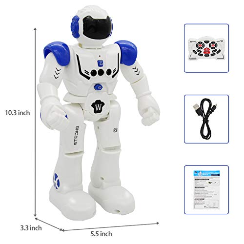 Vindany Inteligente RC Robot Juguete Control Remoto Gesto Robot Kit con programación Intelectual, Cantando y Bailando Robots Recargables multifuncionales para niños (Azul)