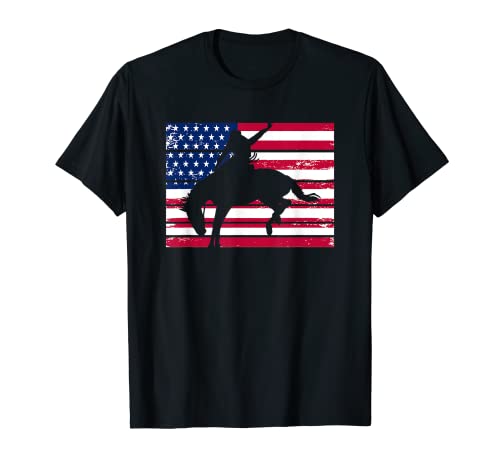 Vintage Bandera Americana Rodeo Grafico Equitación Vaquero EE.UU Camiseta