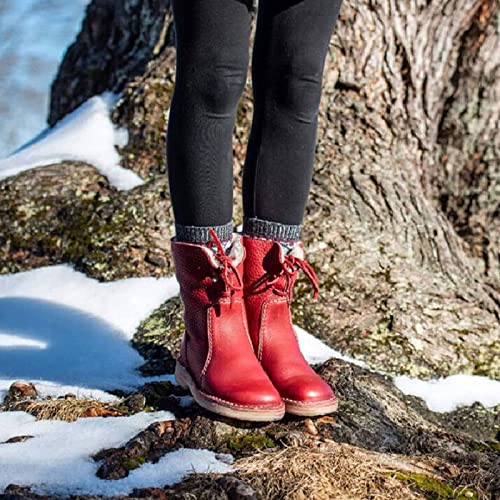 Vintage Buttery-Soft Waterproof Wool Lining Boots, Winter Faux Fur Warm Waterproof Booties, Mid Calf Ankle Boots Women (Brown,39)