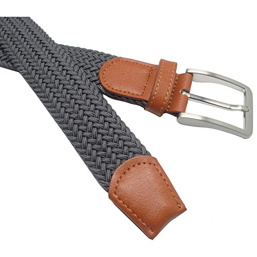 VITML Cinturones Elásticos Tejidos para Hombres Hebilla De Alfiler Punta Y Cabeza De Cuero Cinturón Trenzado Informal para Jeans (Gris Oscuro) MZ-5501