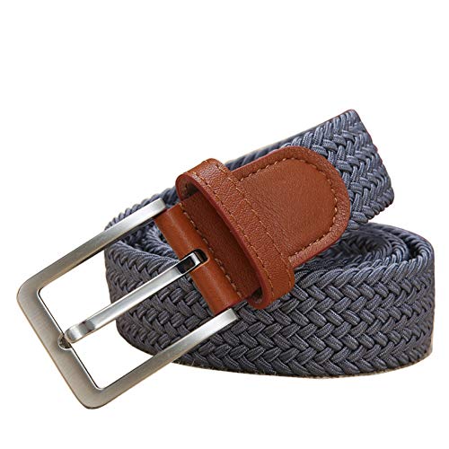 VITML Cinturones Elásticos Tejidos para Hombres Hebilla De Alfiler Punta Y Cabeza De Cuero Cinturón Trenzado Informal para Jeans (Gris Oscuro) MZ-5501