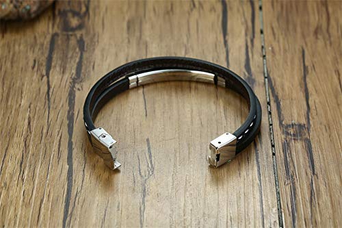 VNOX Personaliza Grabado Gratuito Trenzado de Cuero de PU Chapado en Negro Etiqueta de Identificación de Acero Inoxidable Pulsera Pulsera Brazalete para Hombres Niño