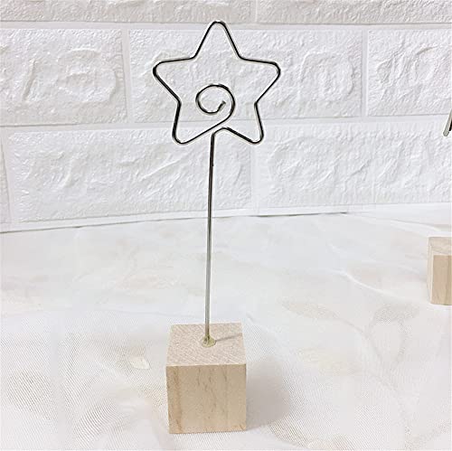 WANLIAN 10 Pack Christmas Party Decoration Card Star Holders Wooden Base Card Rustic Iron Wire Picks Clip Picture Memo Note Photo Clip for Wedding Office Christmas Table