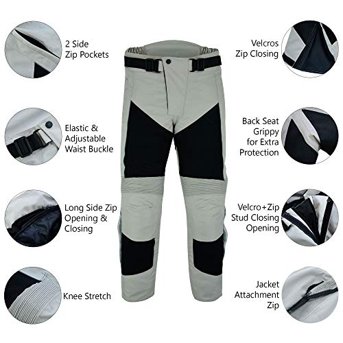Warrior Air Mesh - Pantalones de motocicleta para hombre | impermeables | transpirables textiles para montar a caballo con forro extraíble y armaduras CE negro y beige (34 x 33)