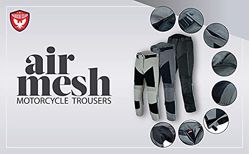 Warrior Air Mesh - Pantalones de motocicleta para hombre | impermeables | transpirables textiles para montar a caballo con forro extraíble y armaduras CE negro y beige (34 x 33)