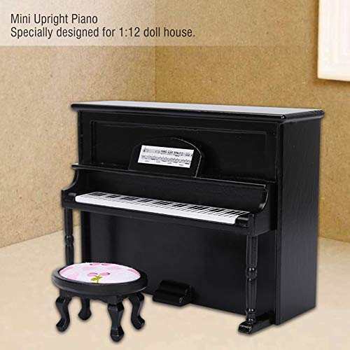 Weikeya Mini Juguete de Piano Vertical, Accesorios de Casa de Muñecas 1:12 Modelo de Piano de Juguete Duradero Exquisito para Casa de Muñecas para Niños(Negro)