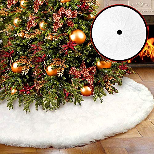 WELLXUNK Faldas para El Árbol, Manta de árbol de Navidad,Falda de Árbol de Felpa para la decoración de la Fiesta de Navidad (Blanco, 90cm) (Blanco 90)