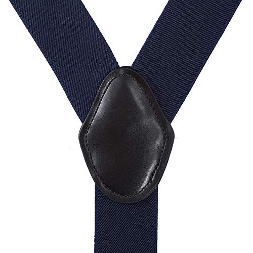 WELROG Tirantes elásticos para hombre Tirantes ajustables - Parte posterior en Y con extremo de botón de cuero y correa (azul marino)