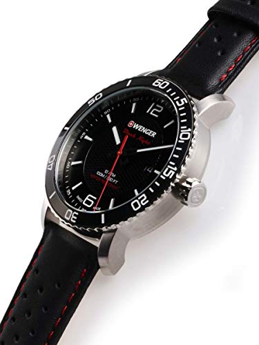 Wenger Hombre Roadster Black Night - Reloj de Acero Inoxidable/Cuero de Cuarzo analógico de fabricación Suiza 01.1841.101