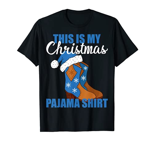 Western Christmas Cowboy Boots Santa Hat Pijama Camiseta