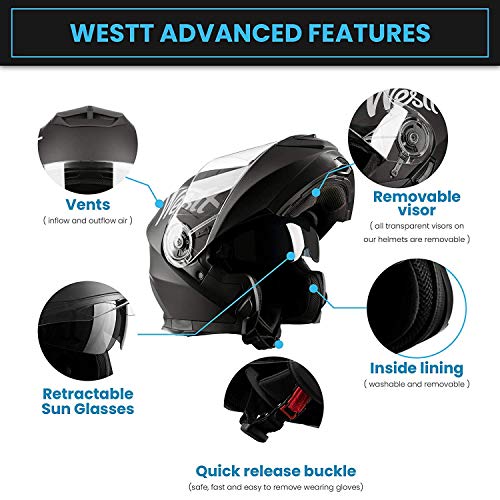 Westt - Casco Moto Modular Integral con Doble Visera Torque X, para Motocicleta Scooter, Certificado ECE, Color Negro, Talla L (59-60cm)